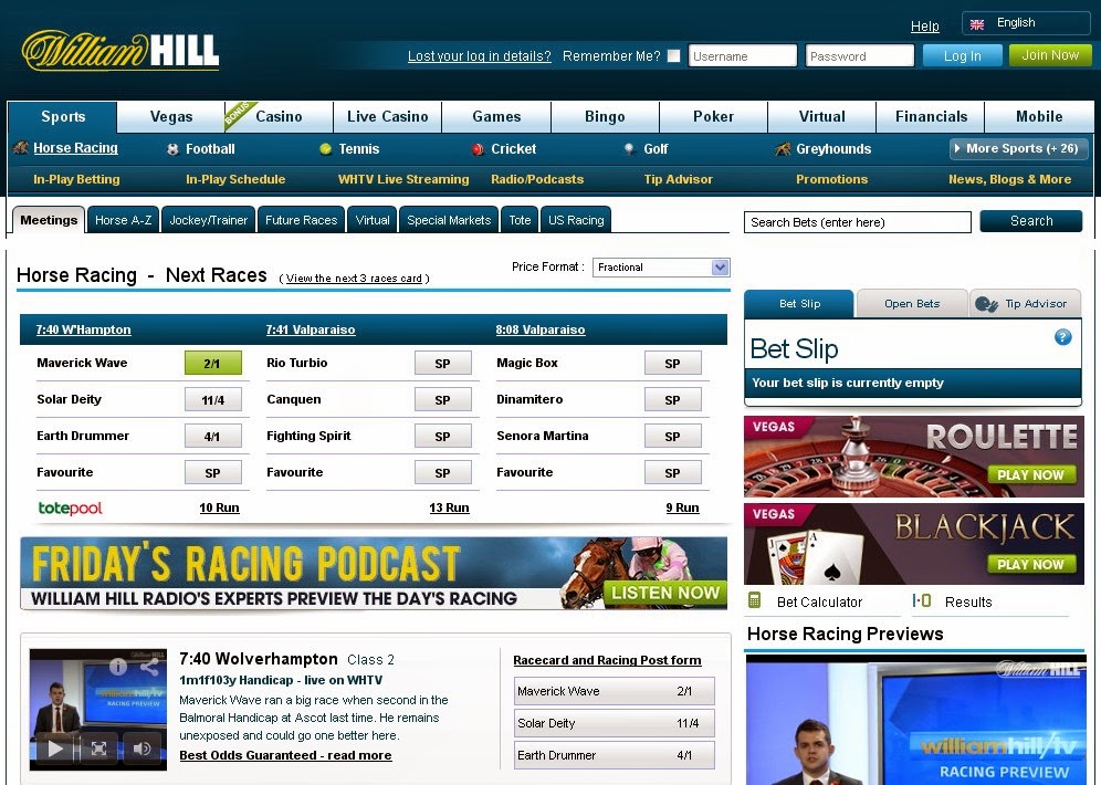 william hill betting odds